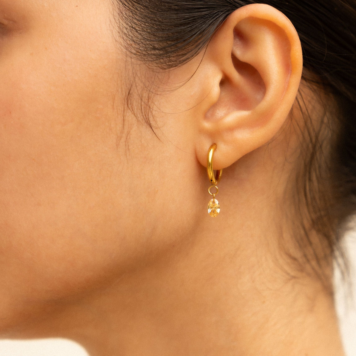 Bruce & Co Oval Rose-Tone Stone Drop Hoop Earrings