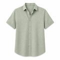 Rovevaro sage green short-sleeve linen-look shirt, front ghost mannequin view