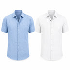 Rovevaro light blue and white short-sleeve linen-look shirts, studio colour view