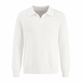 Rovevello white long-sleeve rib-knit V-neck polo on a white studio background