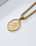 Bruce & Co Men’s Saint Christopher Medallion Rope Necklace, Gold-Plated Steel