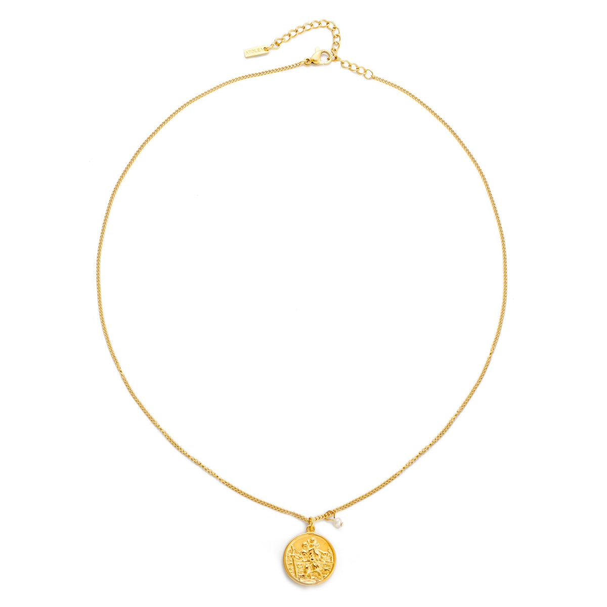 Bruce & Co Saint Christopher Coin Necklace with Pearl