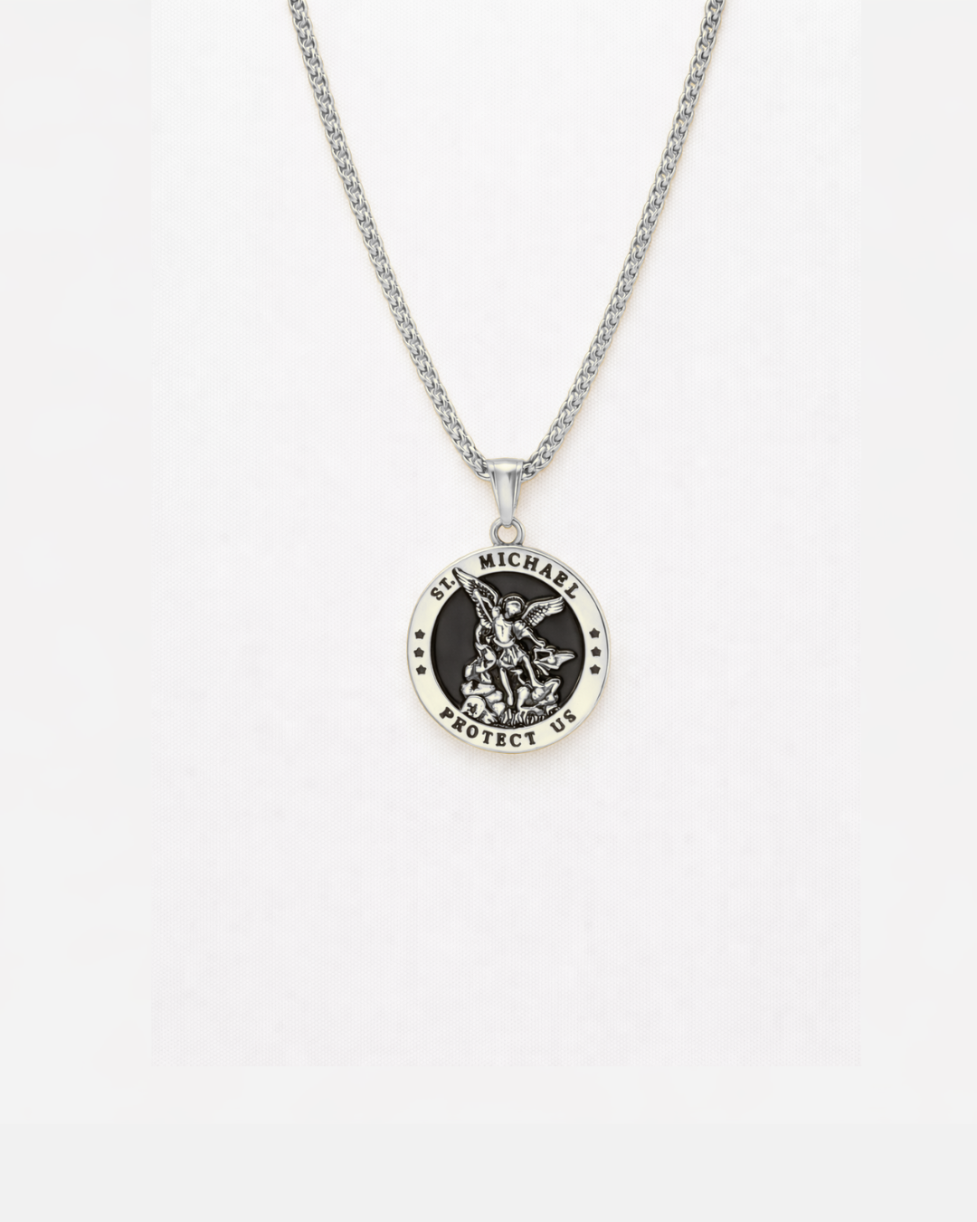 Bruce & Co Saint Michael Medallion Necklace, Silver-Plated Steel
