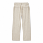 Bruce & Co Selvaro beige linen trousers, rear view on pure white