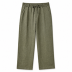 Selvaro men's olive linen drawstring trousers, front view on white