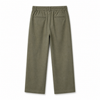 Selvaro men's olive linen drawstring trousers, rear view on white