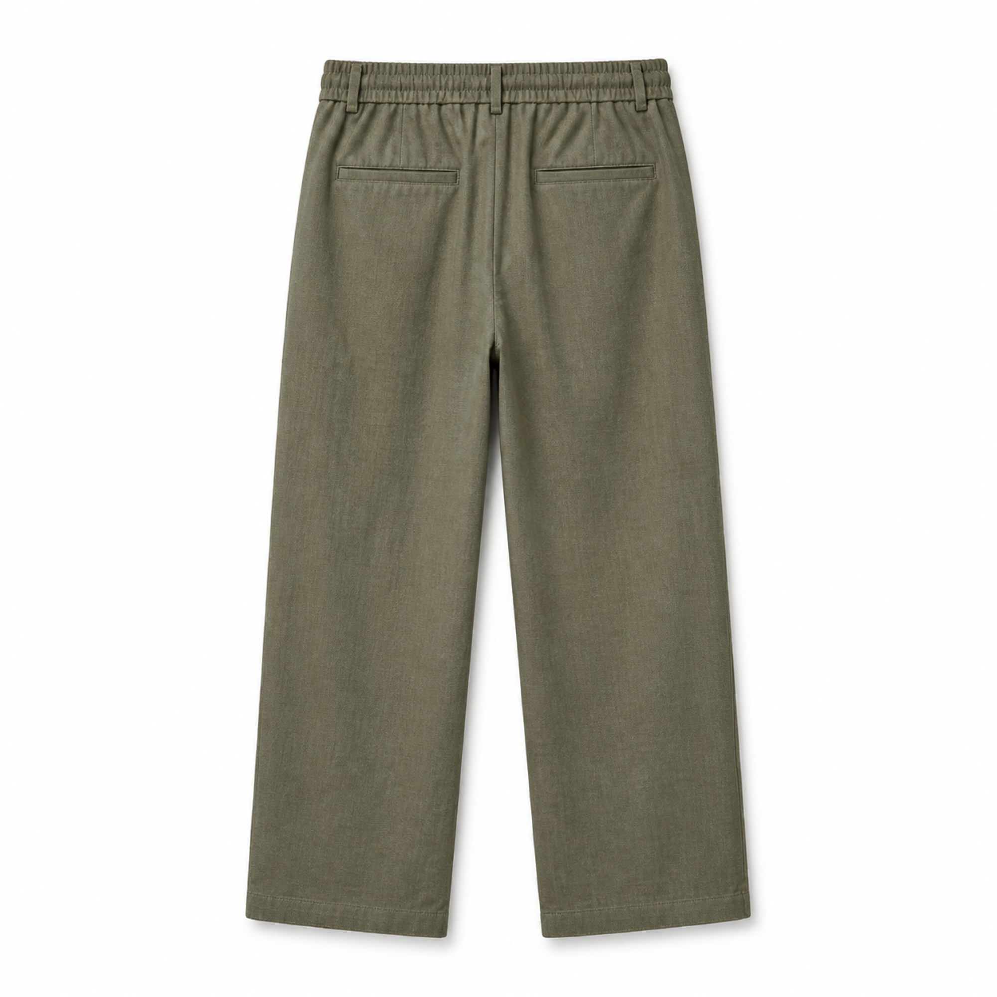 Selvaro men's olive linen drawstring trousers, rear view on white