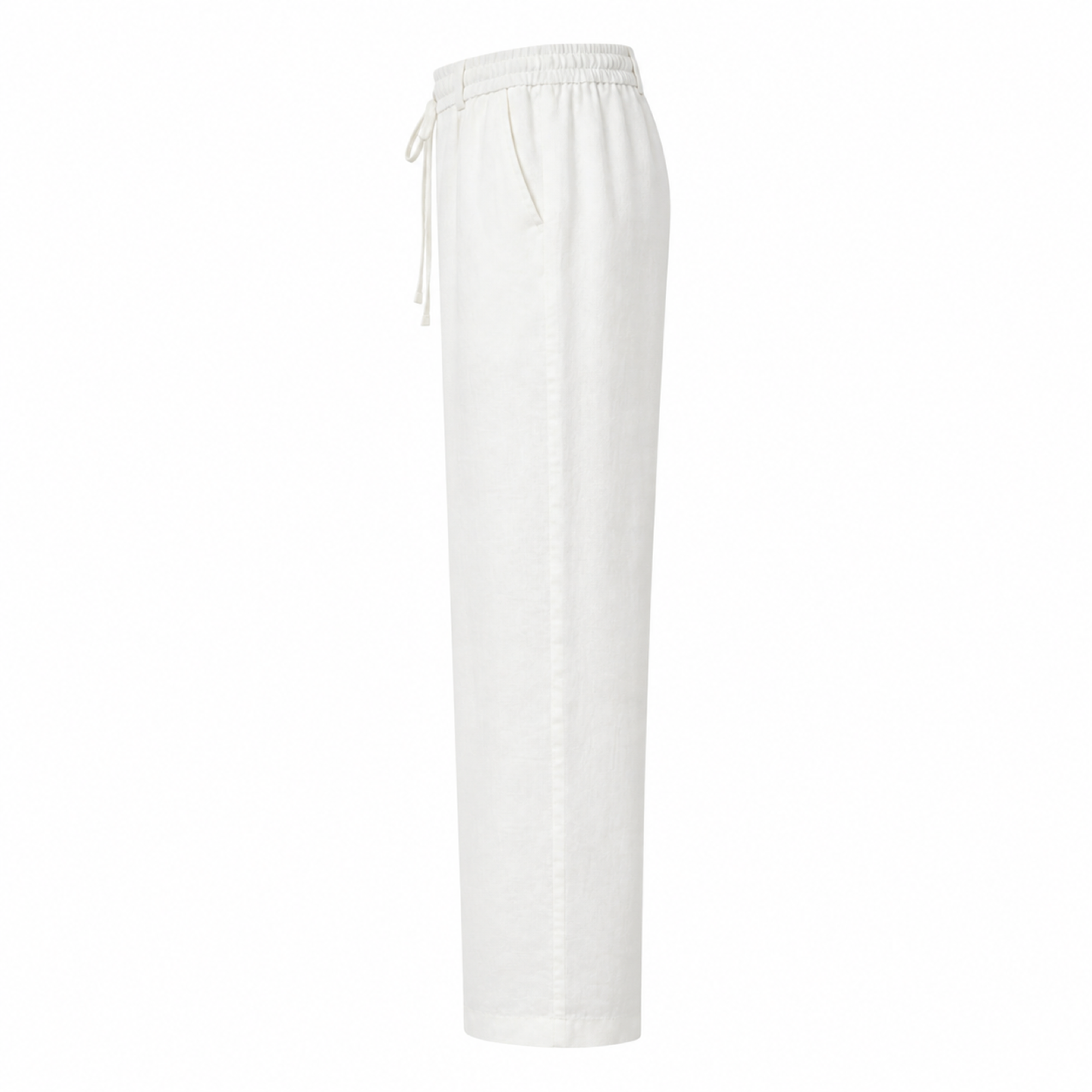 Selvaro white linen trousers side ghost mannequin