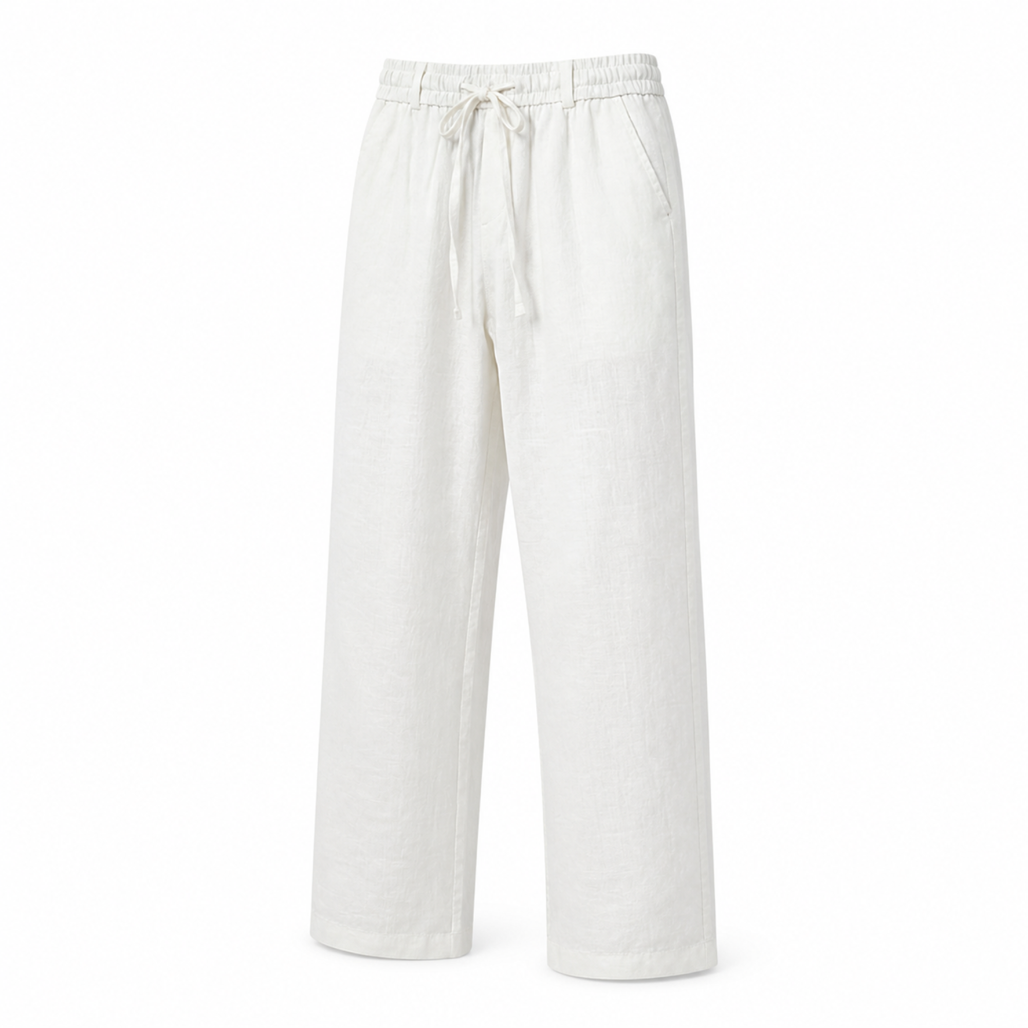 Selvaro white linen trousers three quarter ghost mannequin