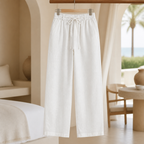 Selvaro white linen trousers hanging editorial