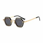 SEOUL polarized hexagonal sunglasses, black frame and gold lens, diagonal view