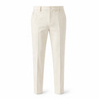 Seremora beige slim tapered tailored trousers, front ghost mannequin view
