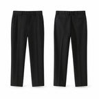 Seremora black tailored trousers, front and back studio views