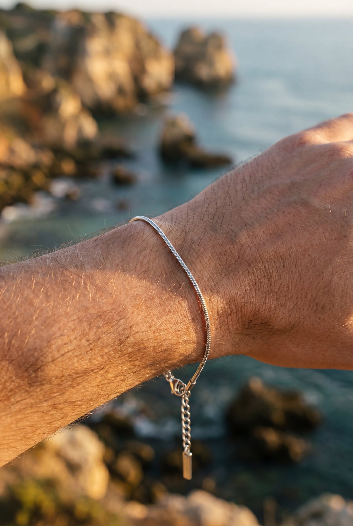 Bruce & Co Snake Chain Bracelet, 2 mm, Silver-Plated Steel, Adjustable