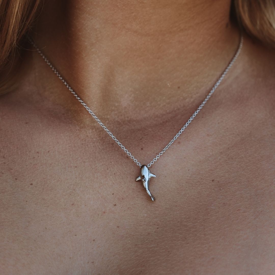 Bruce & Co Shark Pendant Necklace, 45 cm, Steel