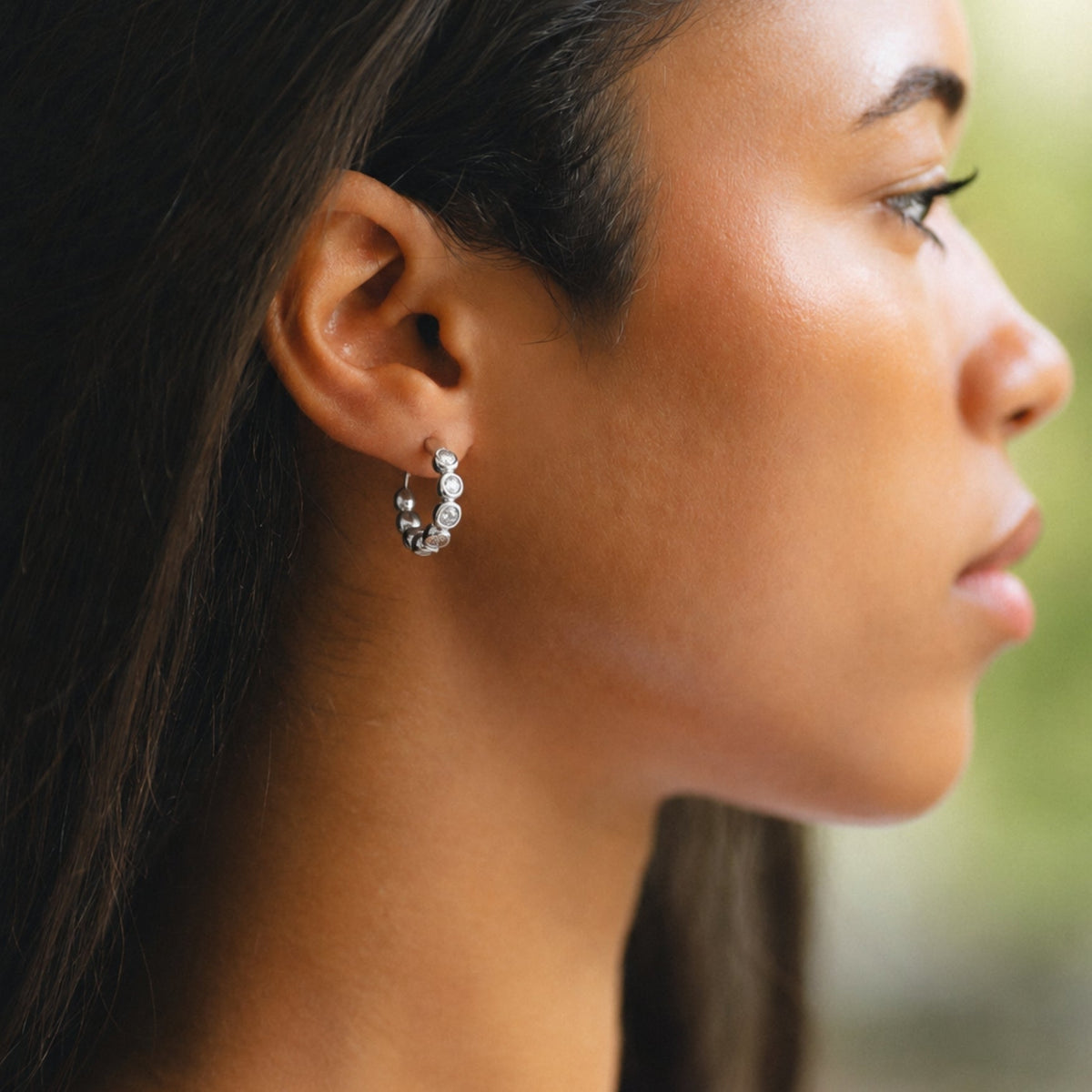 Bruce & Co Beaded White Stone Huggie Earrings, 10 mm