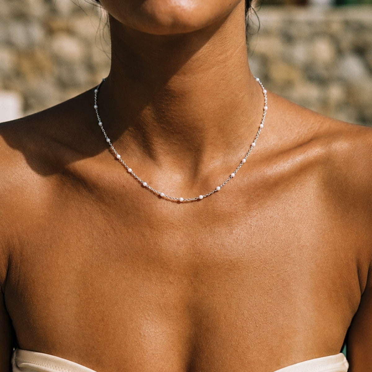 Bruce & Co White Enamel Bead Choker, 39–44 cm