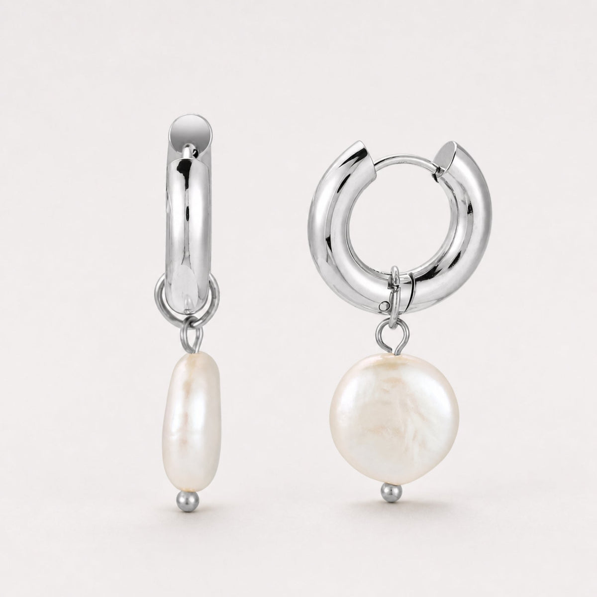 Bruce & Co Chunky Freshwater Pearl Hoop Earrings, 18 mm