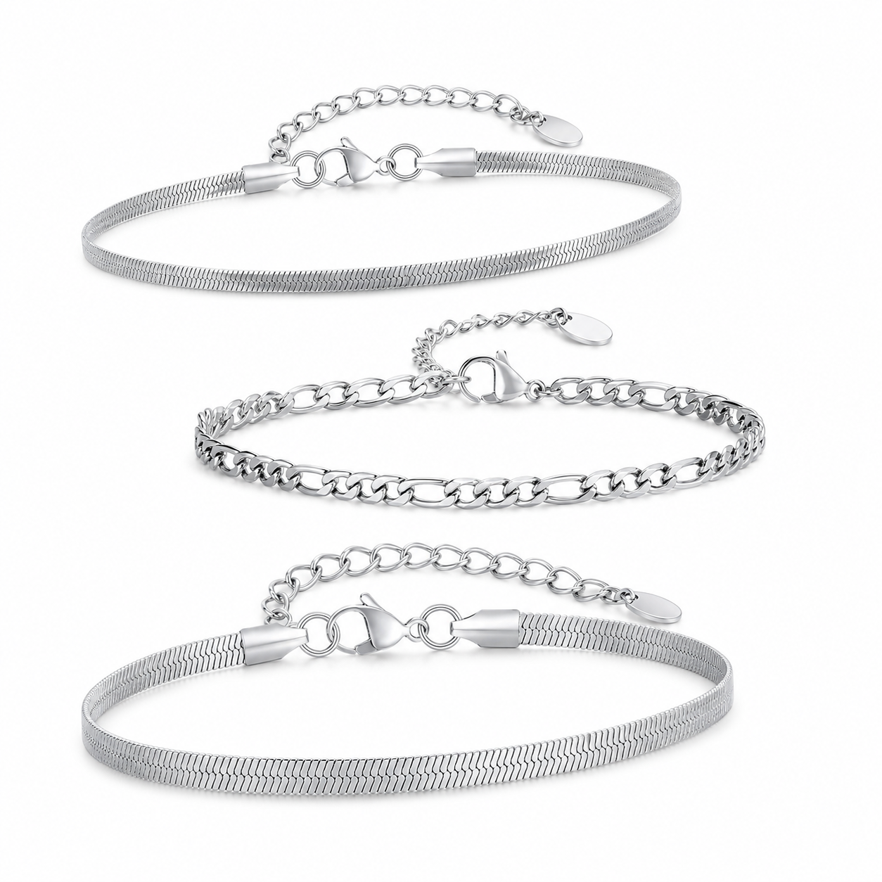 Silver stainless steel bracelet Set 2
