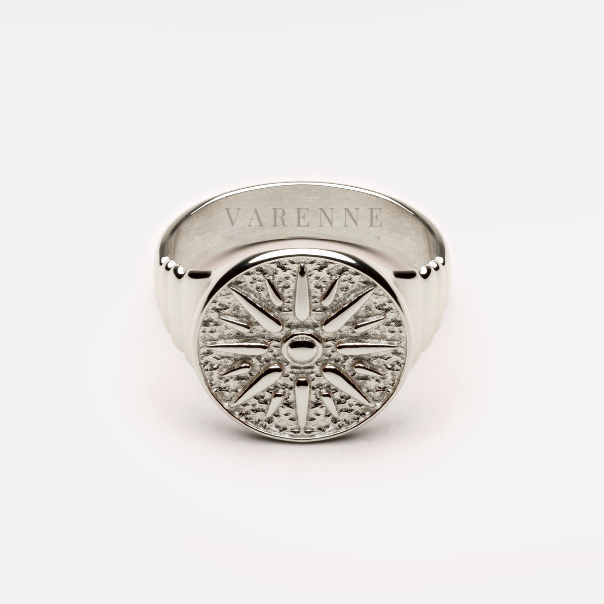 Bruce & Co Engraved Sun Disc Signet Ring, Steel