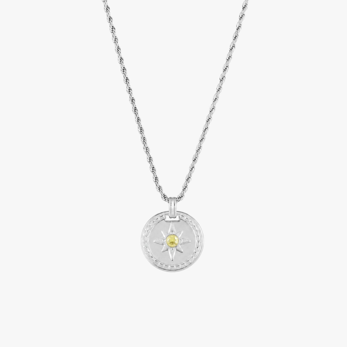 Bruce & Co Compass Zircon Pendant Necklace, 16 mm, Steel