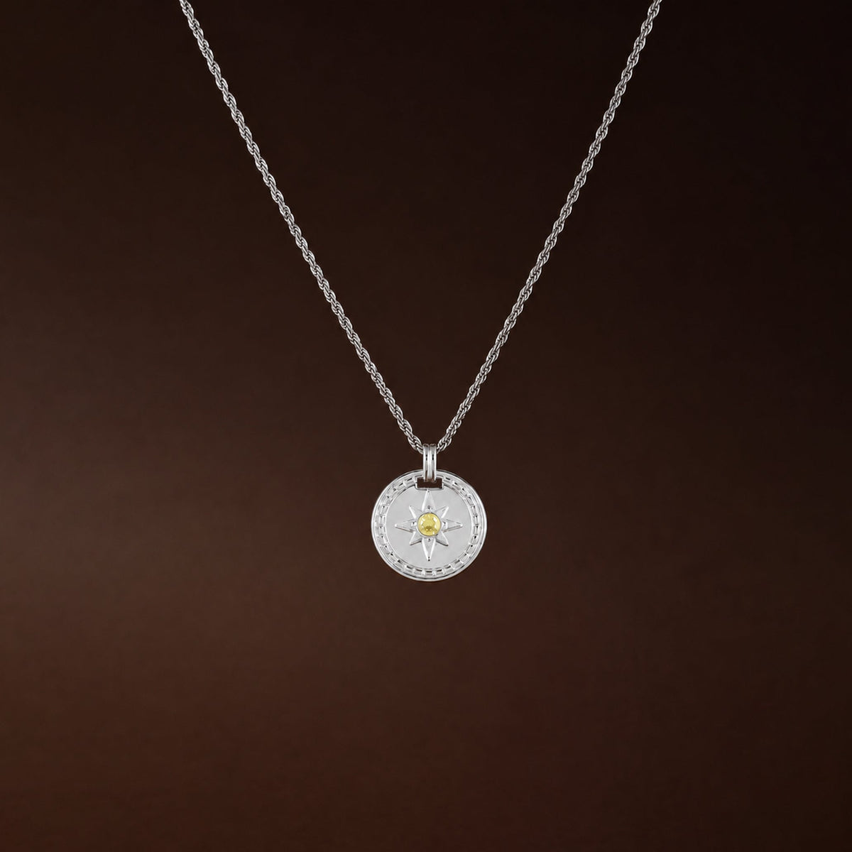 Bruce & Co Compass Zircon Pendant Necklace, 16 mm, Steel