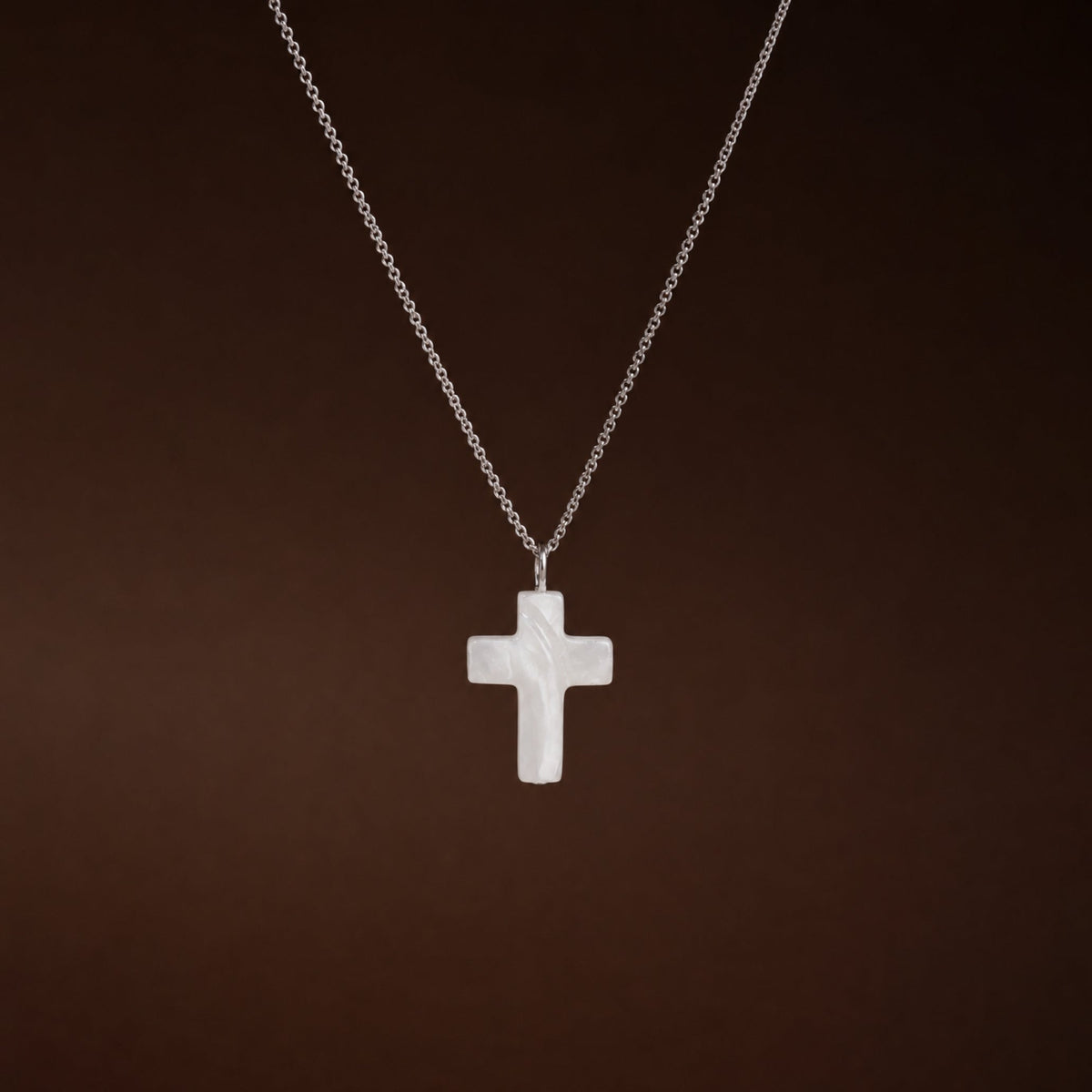 Bruce & Co Mother-of-Pearl Cross Necklace, Stainless Steel