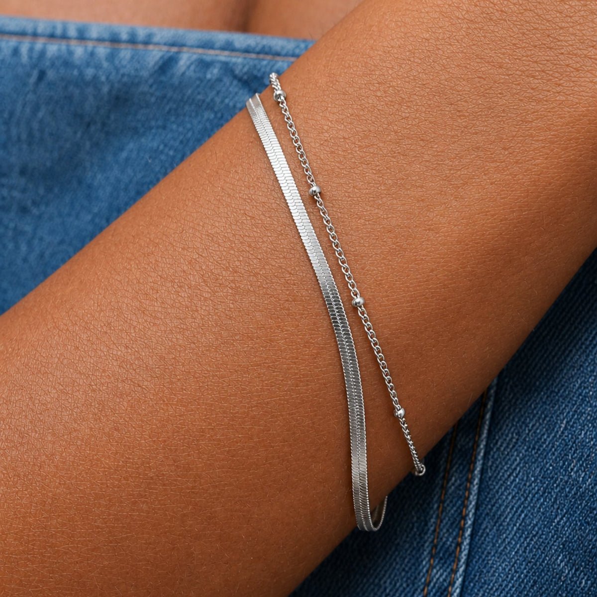 Bruce & Co Herringbone and Beaded Layered Bracelet