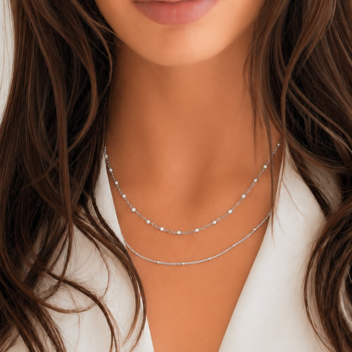 Bruce & Co White Enamel Double Layer Choker, 40 cm