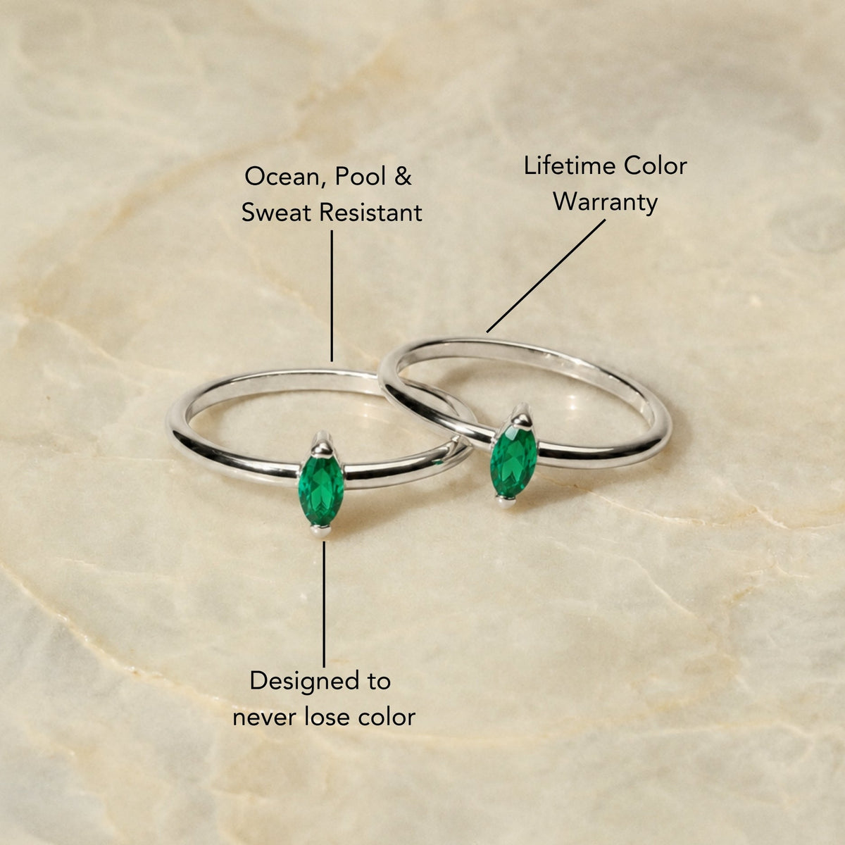 Bruce & Co Green Marquise Stone Solitaire Ring, Steel
