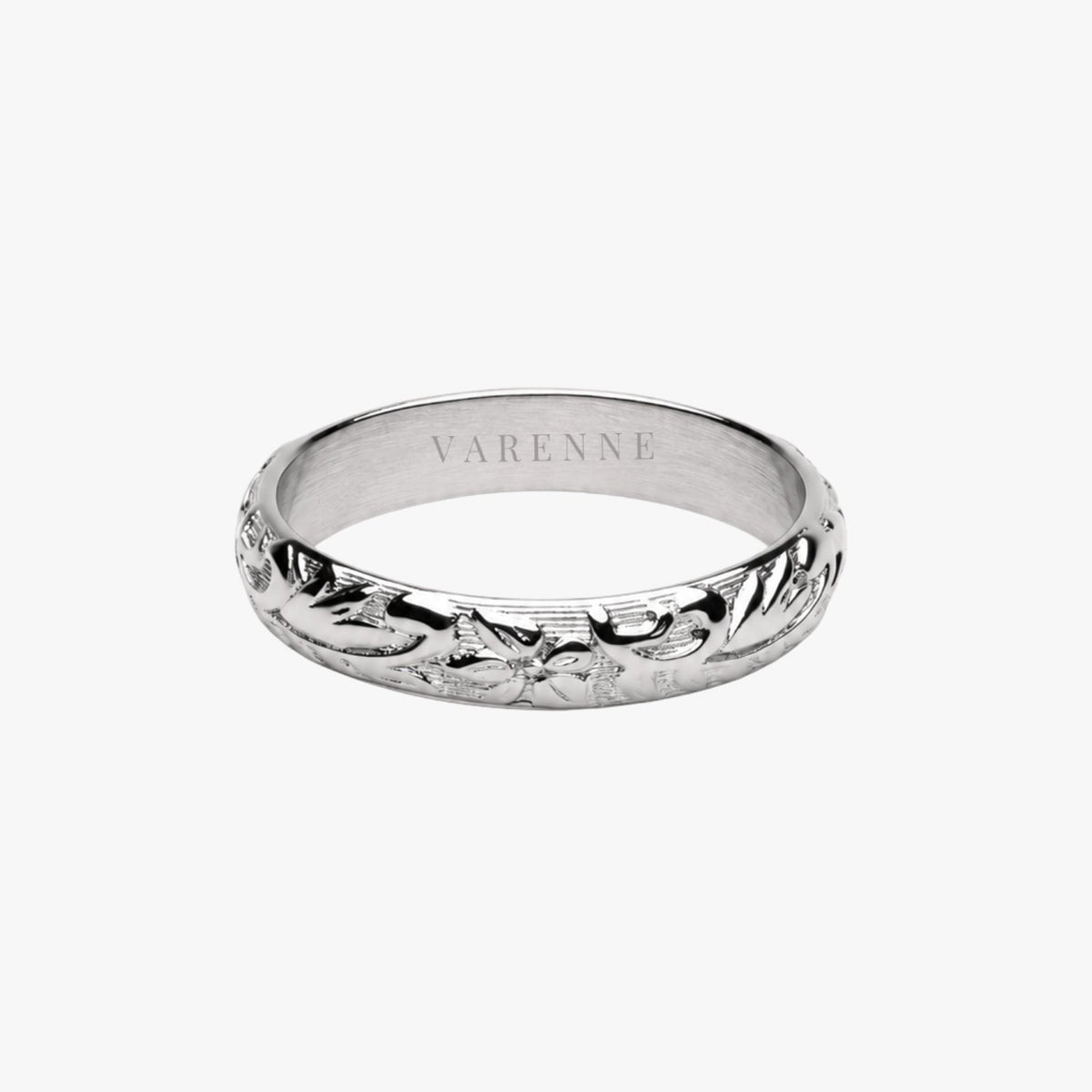 Bruce & Co Bloom – Floral Pattern Band Ring, 4 mm, Steel