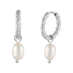 Bruce & Co Hammered Pearl Hoop Earrings, 12 mm