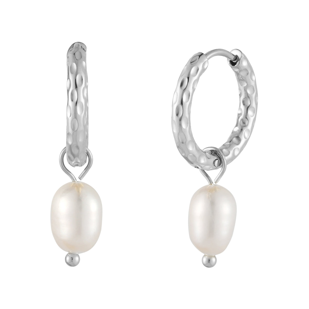 Bruce & Co Hammered Pearl Hoop Earrings, 12 mm