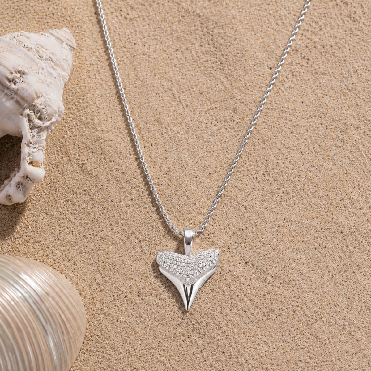Bruce & Co Zircon Shark Tooth Pendant Necklace, 18 mm