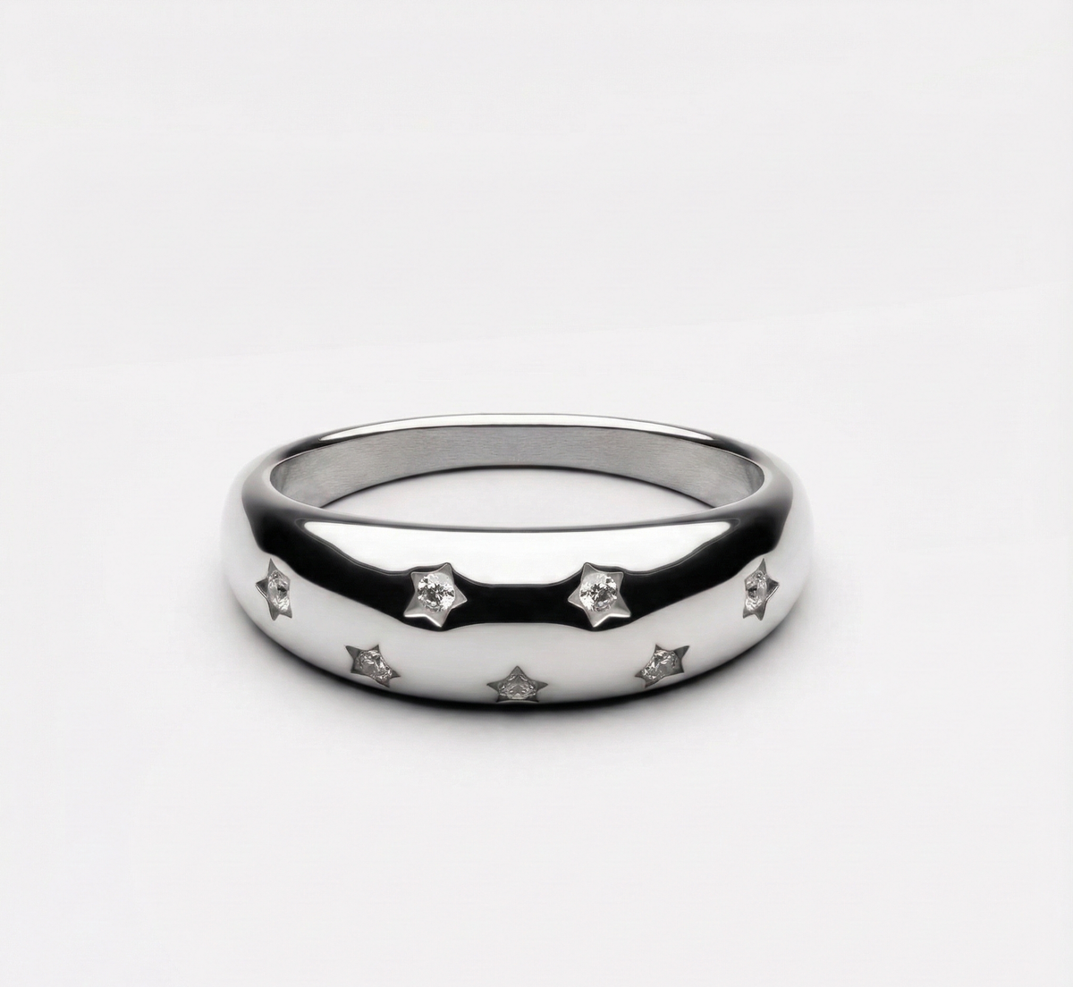Bruce & Co Milky Way – Star-Set White Stone Dome Ring, Stainless Steel