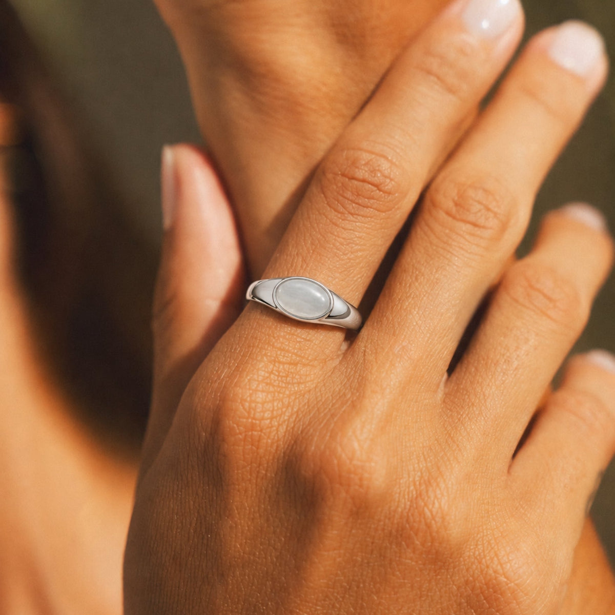 Bruce & Co Oval Moonstone Ring, Stainless Steel