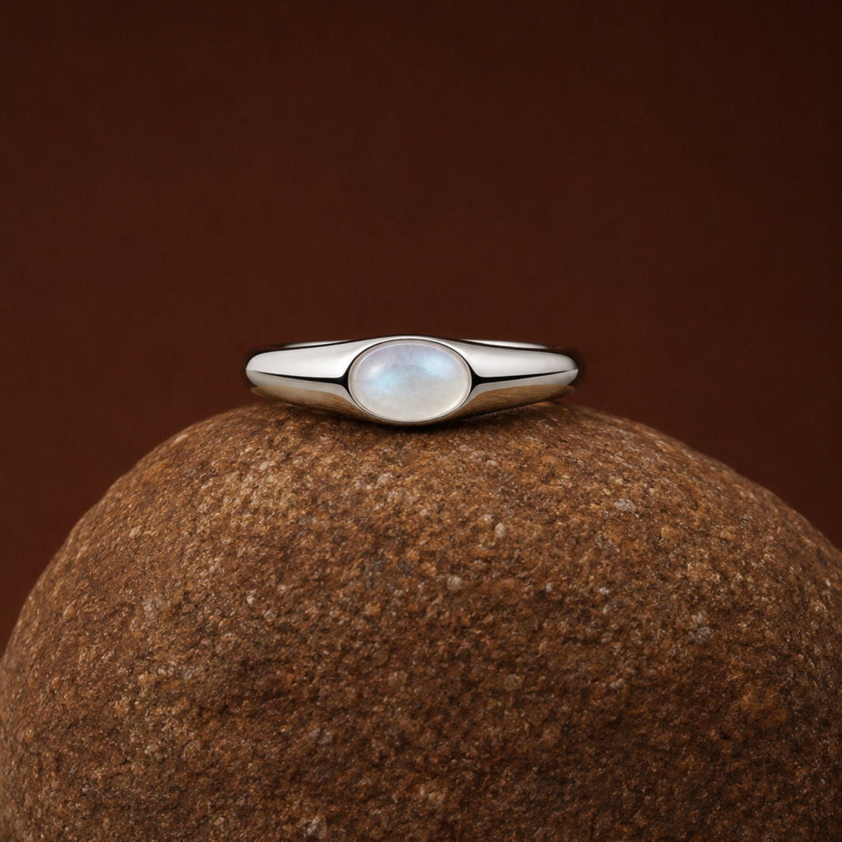 Bruce & Co Oval Moonstone Ring, Stainless Steel