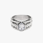 Bruce & Co Odyssey – Hammered Pear Zircon Ring, Steel