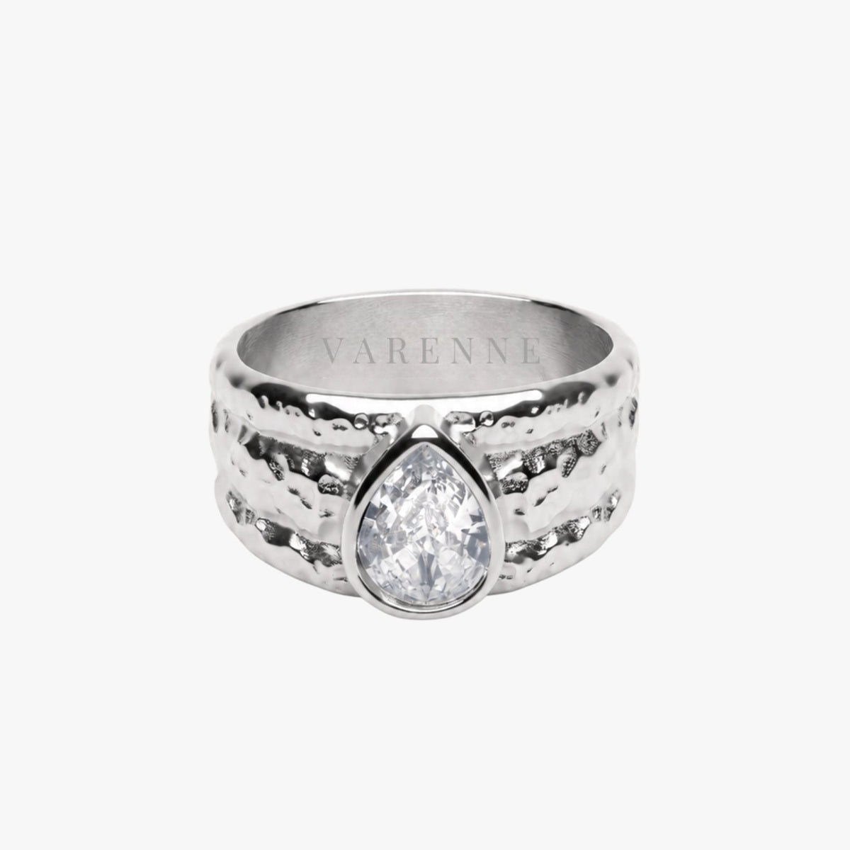 Bruce & Co Odyssey – Hammered Pear Zircon Ring, Steel