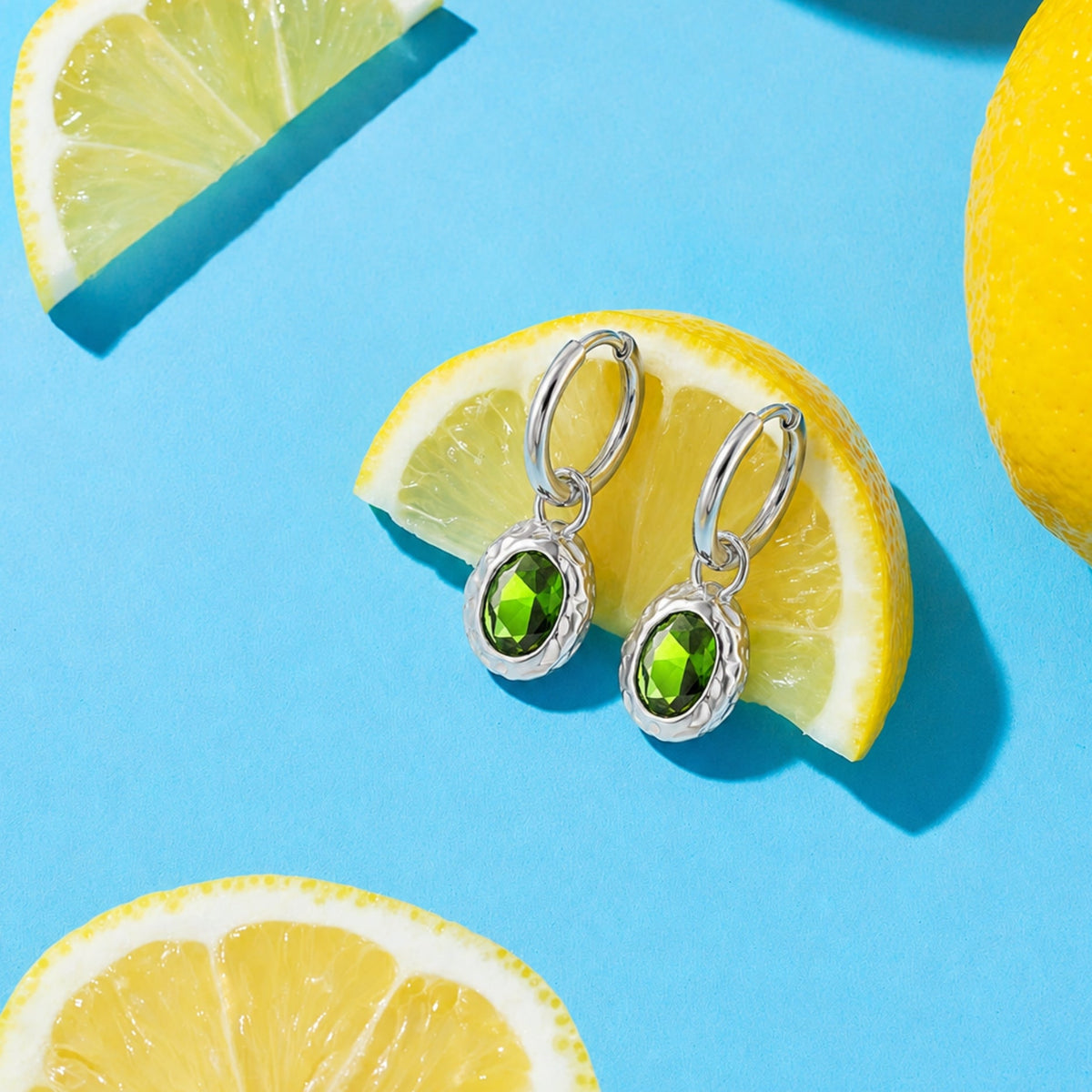Bruce & Co Olive – Oval Green Zircon Drop Hoop Earrings