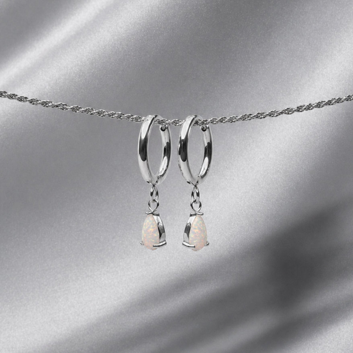 Bruce & Co Opal Teardrop Huggie Hoop Earrings, Steel