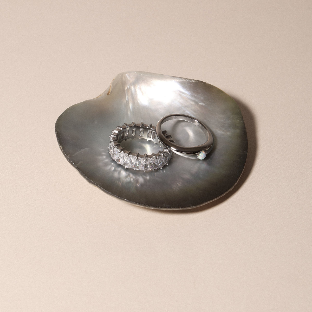 Bruce & Co Round Opal Band Ring, 5 mm, Stainless Steel