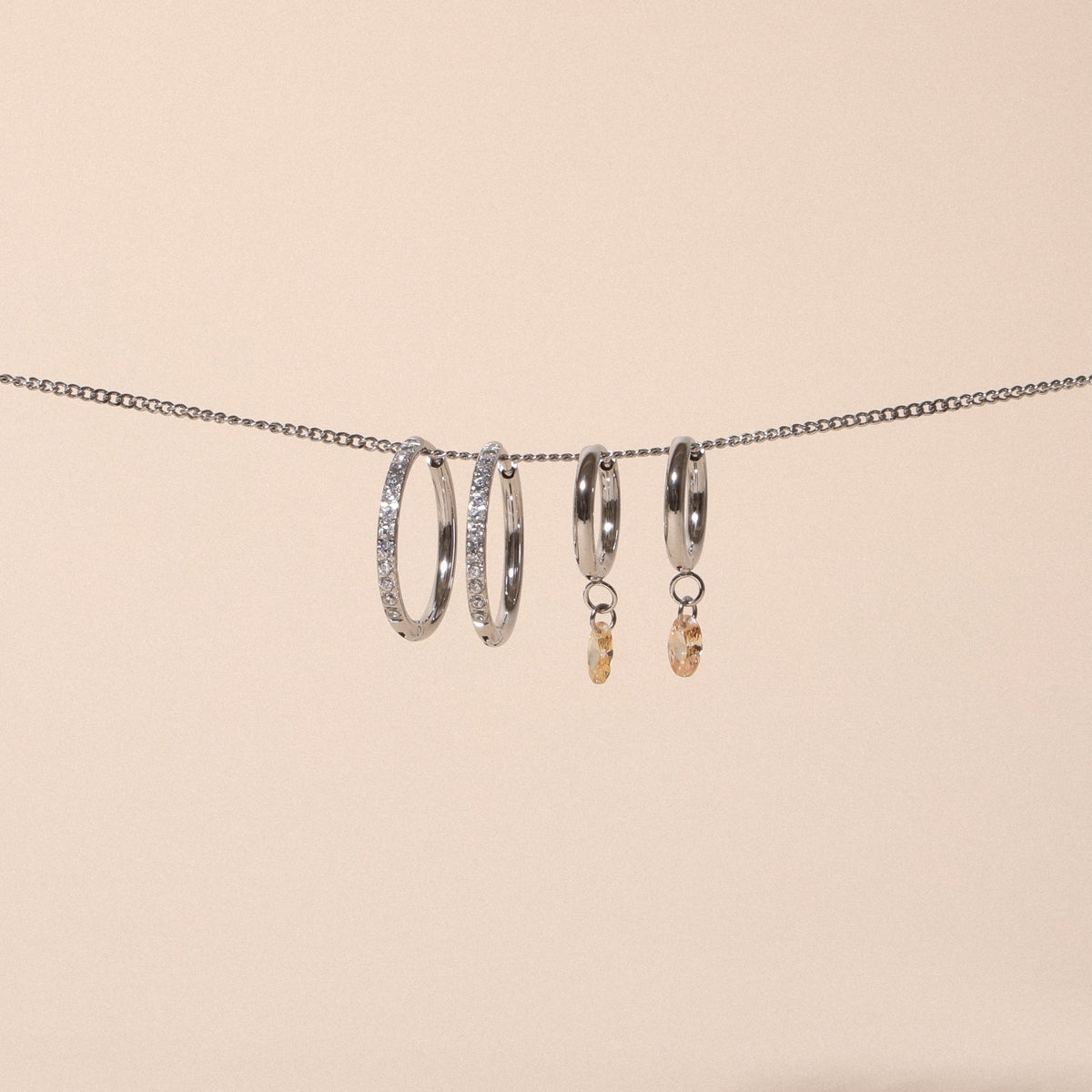 Bruce & Co Oval Rose-Tone Stone Drop Hoop Earrings