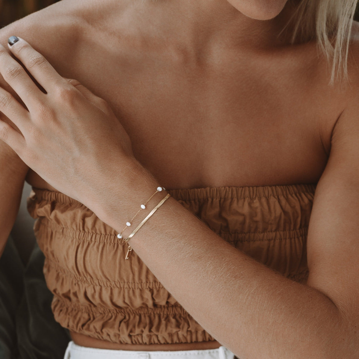 Bruce & Co Santorini – Herringbone and Pearl Layered Bracelet