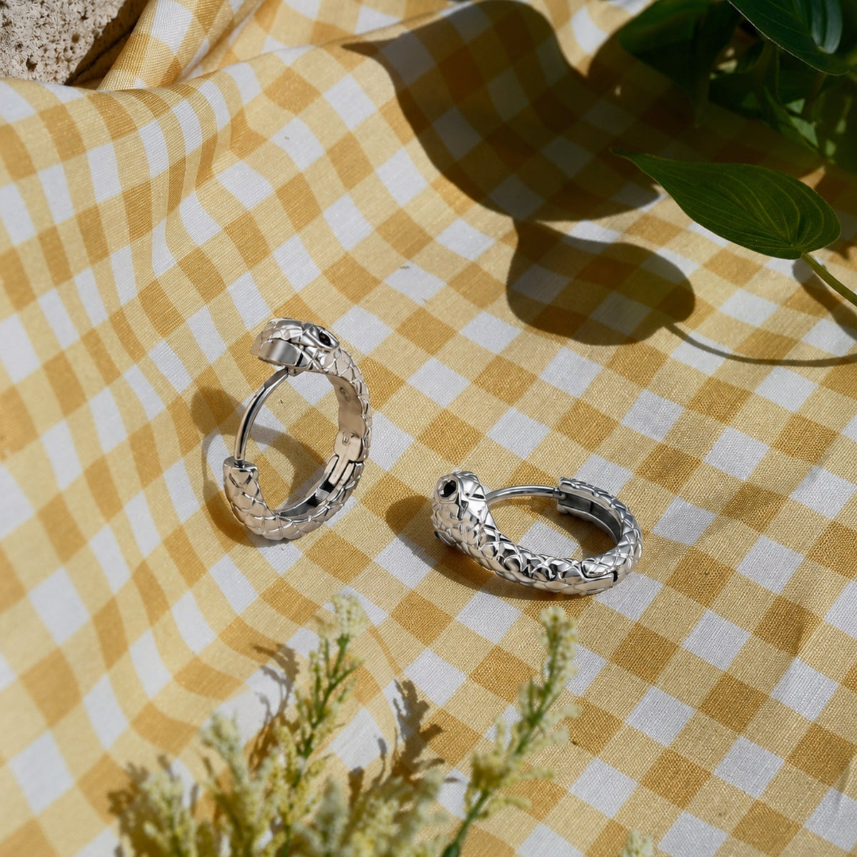 Bruce & Co Snake Zircon Huggie Hoop Earrings, Steel