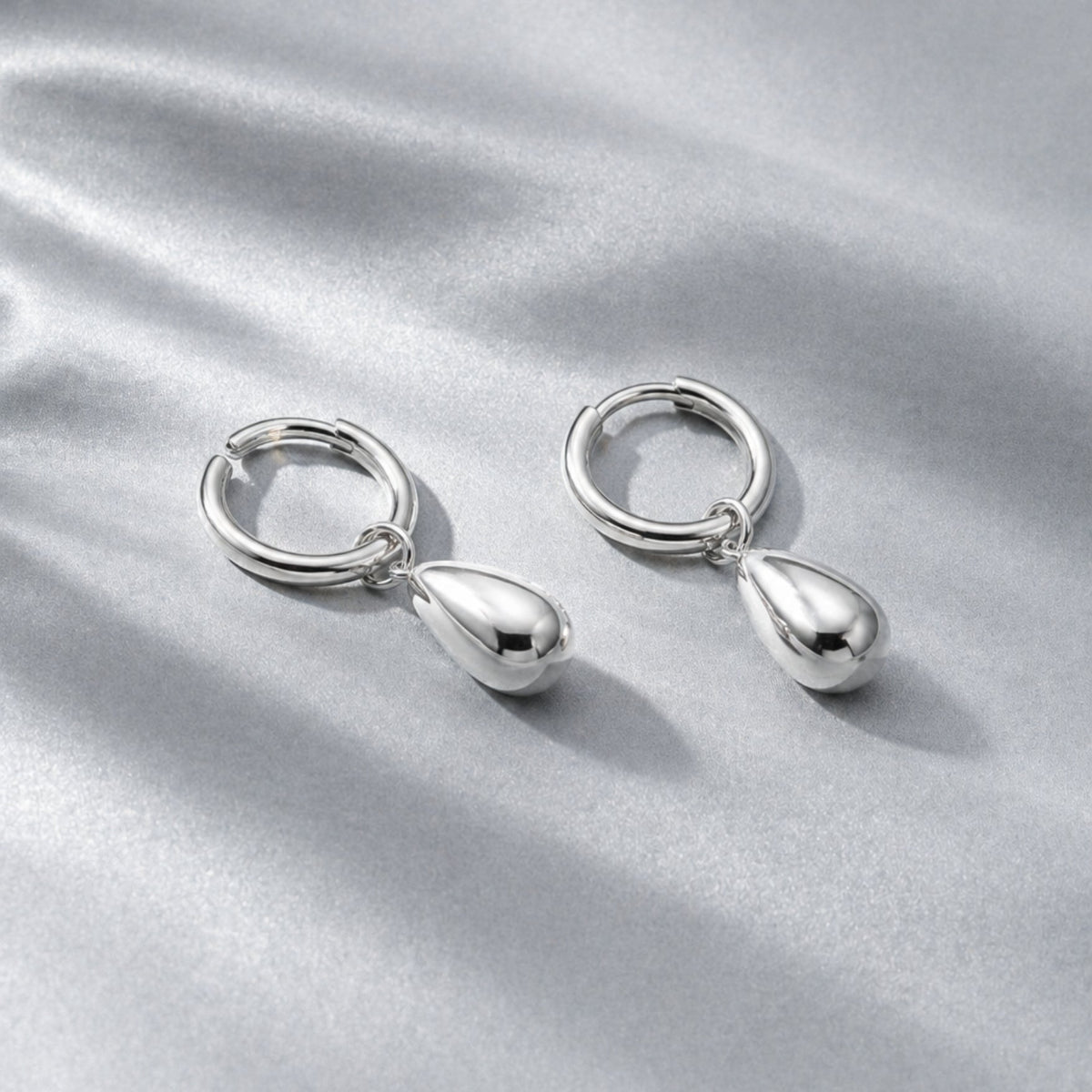 Bruce & Co Teardrop Charm Huggie Hoop Earrings, Steel