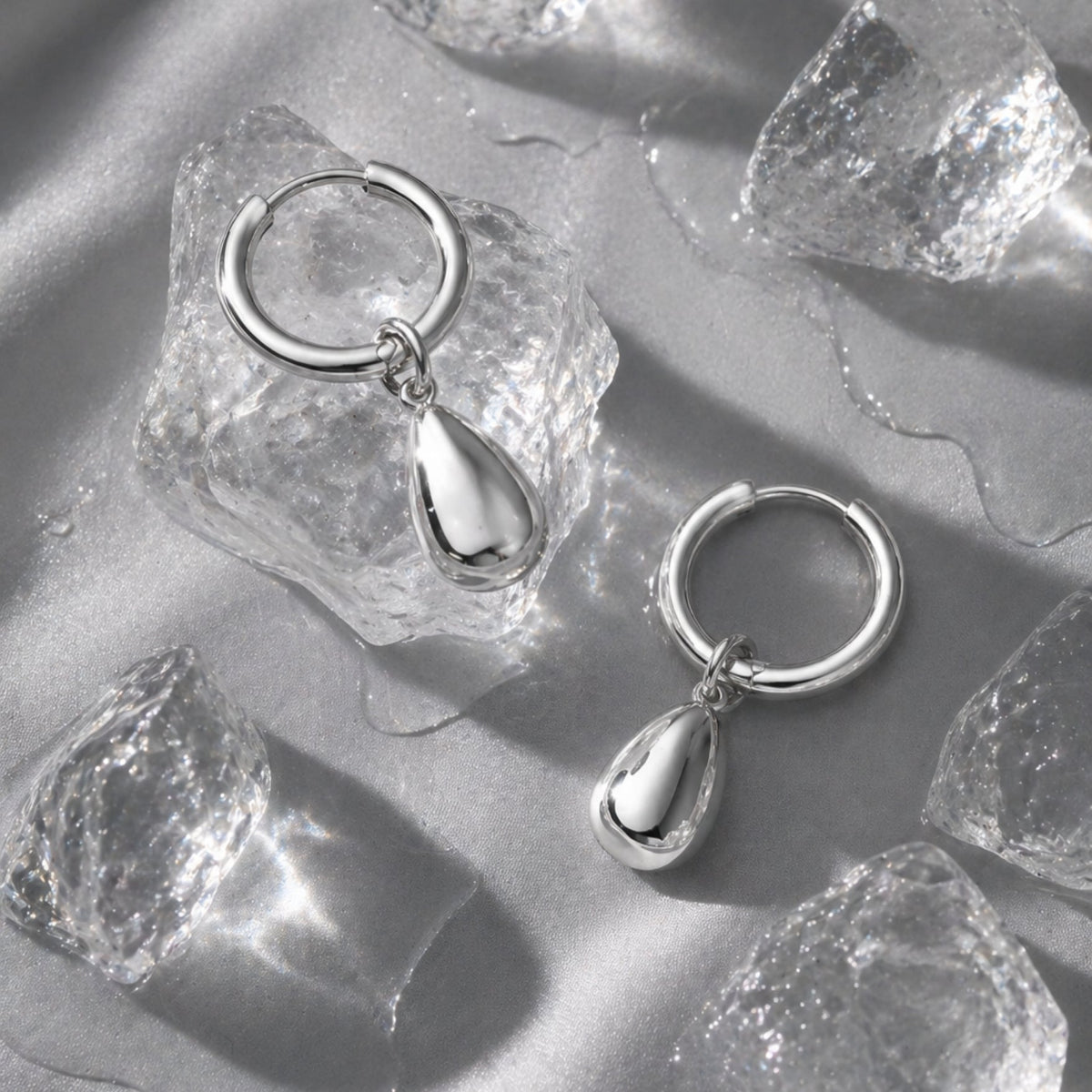 Bruce & Co Teardrop Charm Huggie Hoop Earrings, Steel