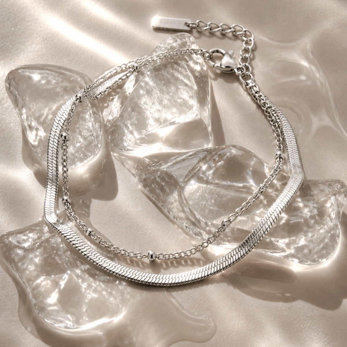 Bruce & Co Herringbone and Beaded Layered Bracelet