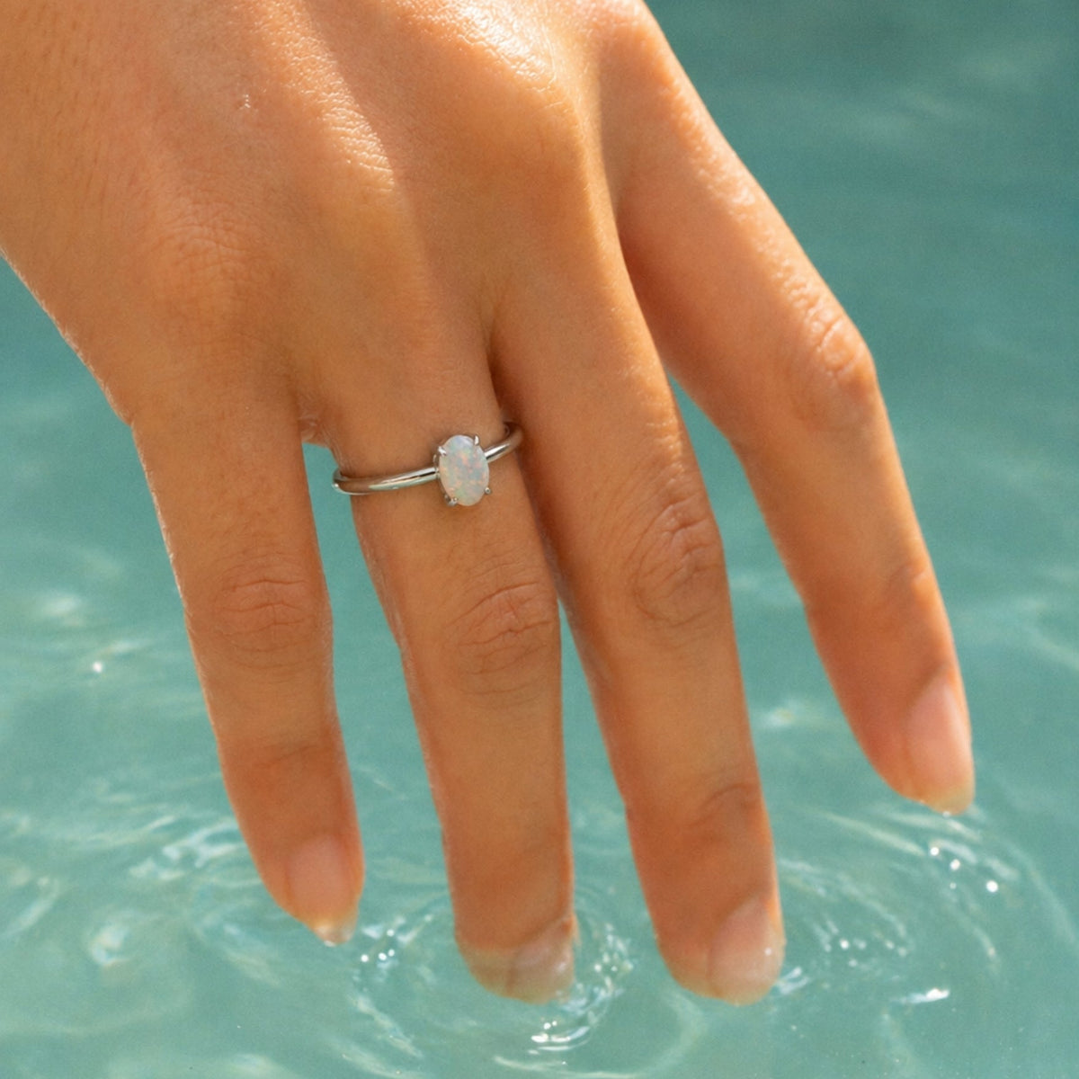 Bruce & Co Oval White Opal Solitaire Ring, Steel