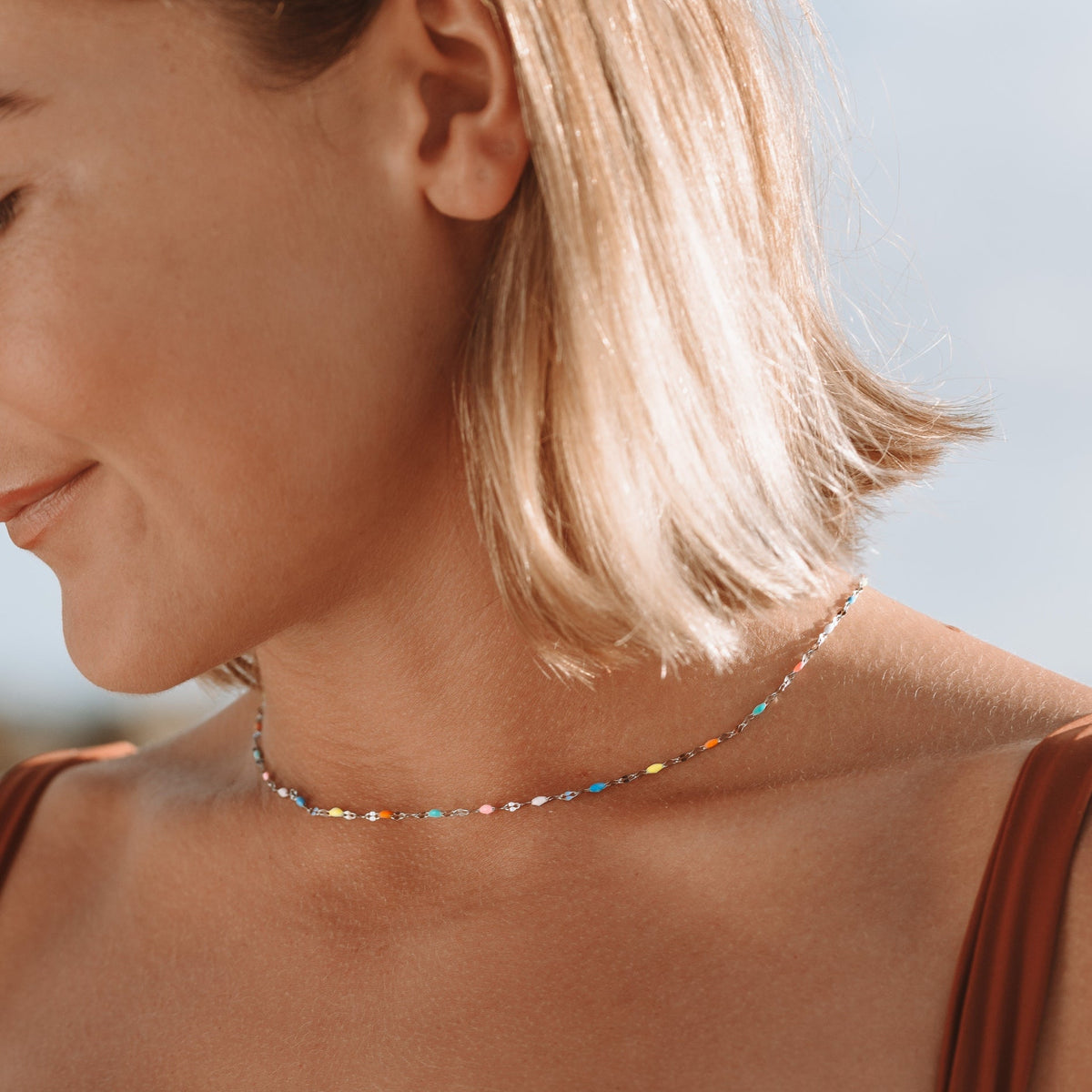 Bruce & Co Rainbow Enamel Choker Necklace, 39 cm